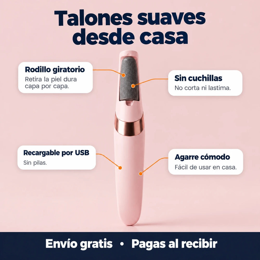 Removedor de callos: rodillo giratorio, sin cuchillas, recargable por USB y agarre c&oacute;modo